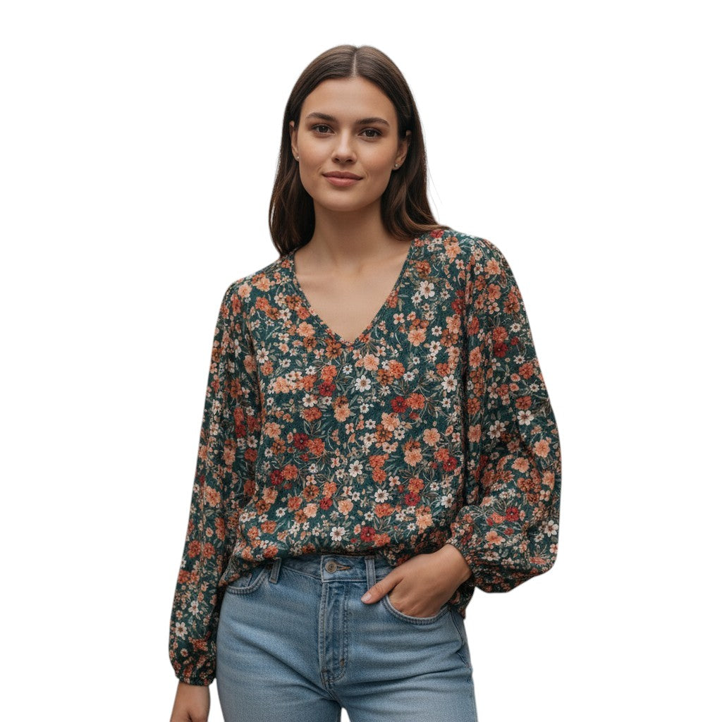 Women's Floral Print Long Sleeve Pullover-Vyana Collective
