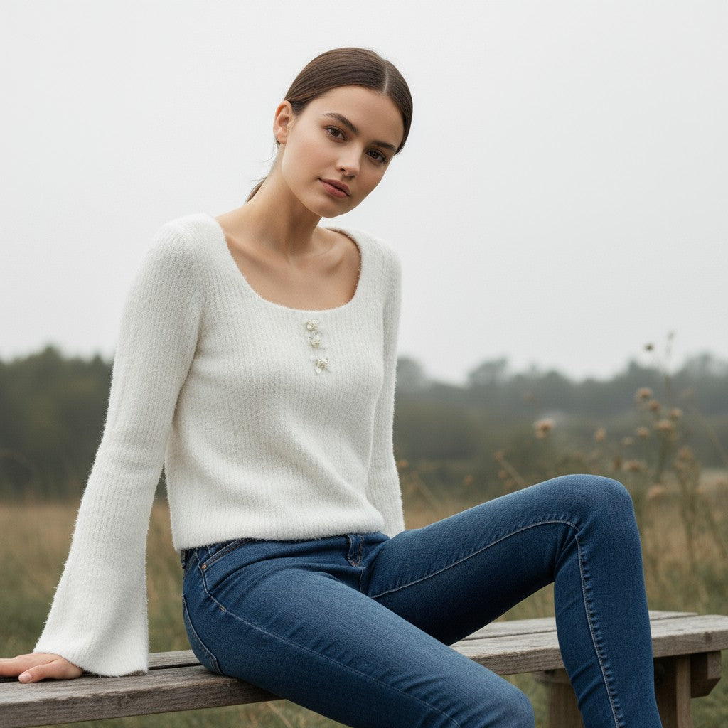 Women’s Knitted Slim-Fit Long-Sleeved Pullover-Vyana Collective