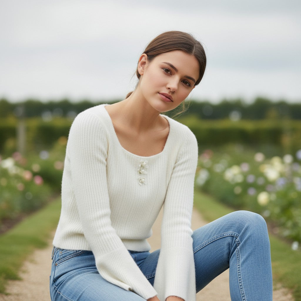 Women’s Knitted Slim-Fit Long-Sleeved Pullover-Vyana Collective