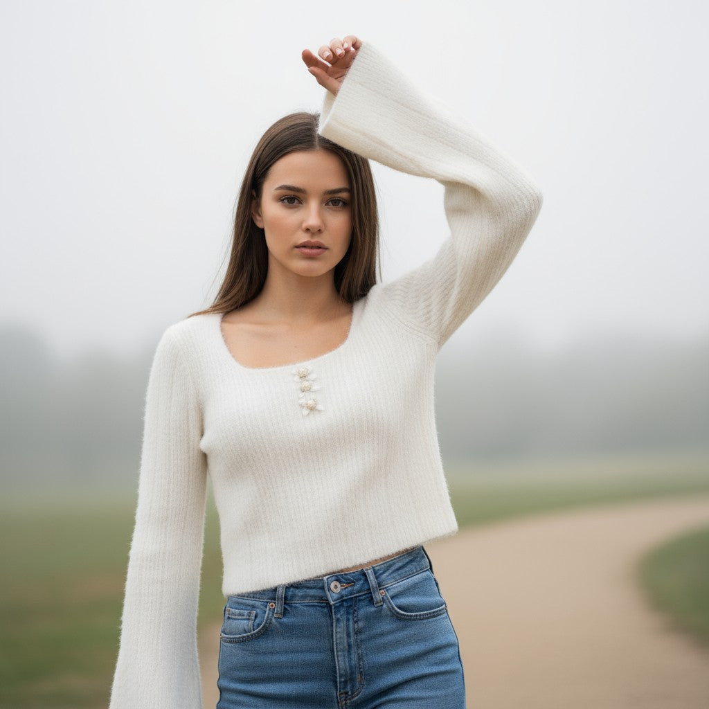 Women’s Knitted Slim-Fit Long-Sleeved Pullover-Vyana Collective