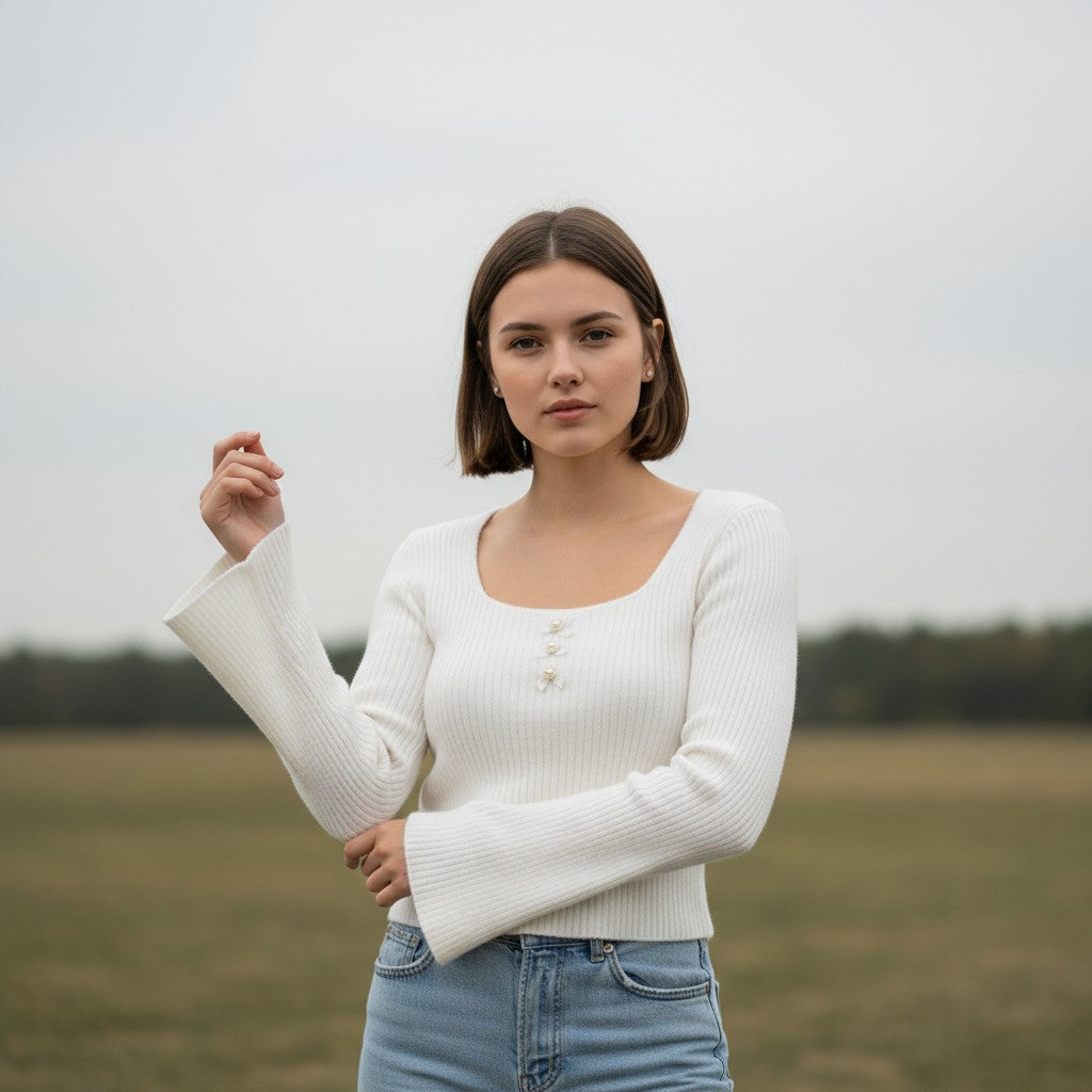 Women’s Knitted Slim-Fit Long-Sleeved Pullover-Vyana Collective