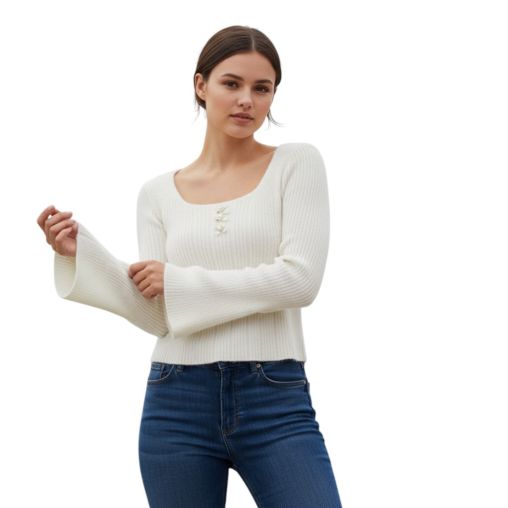 Women’s Knitted Slim-Fit Long-Sleeved Pullover-Vyana Collective