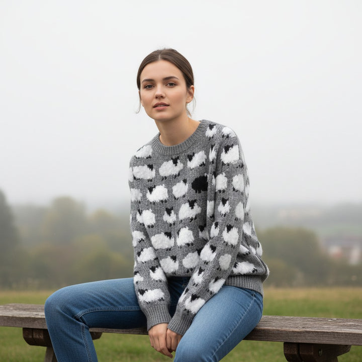 Women’s Long Sleeve Sheep Print Sweatshirt-Vyana Collective