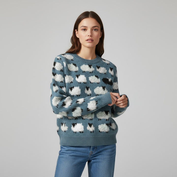 Women’s Long Sleeve Sheep Print Sweatshirt-Vyana Collective