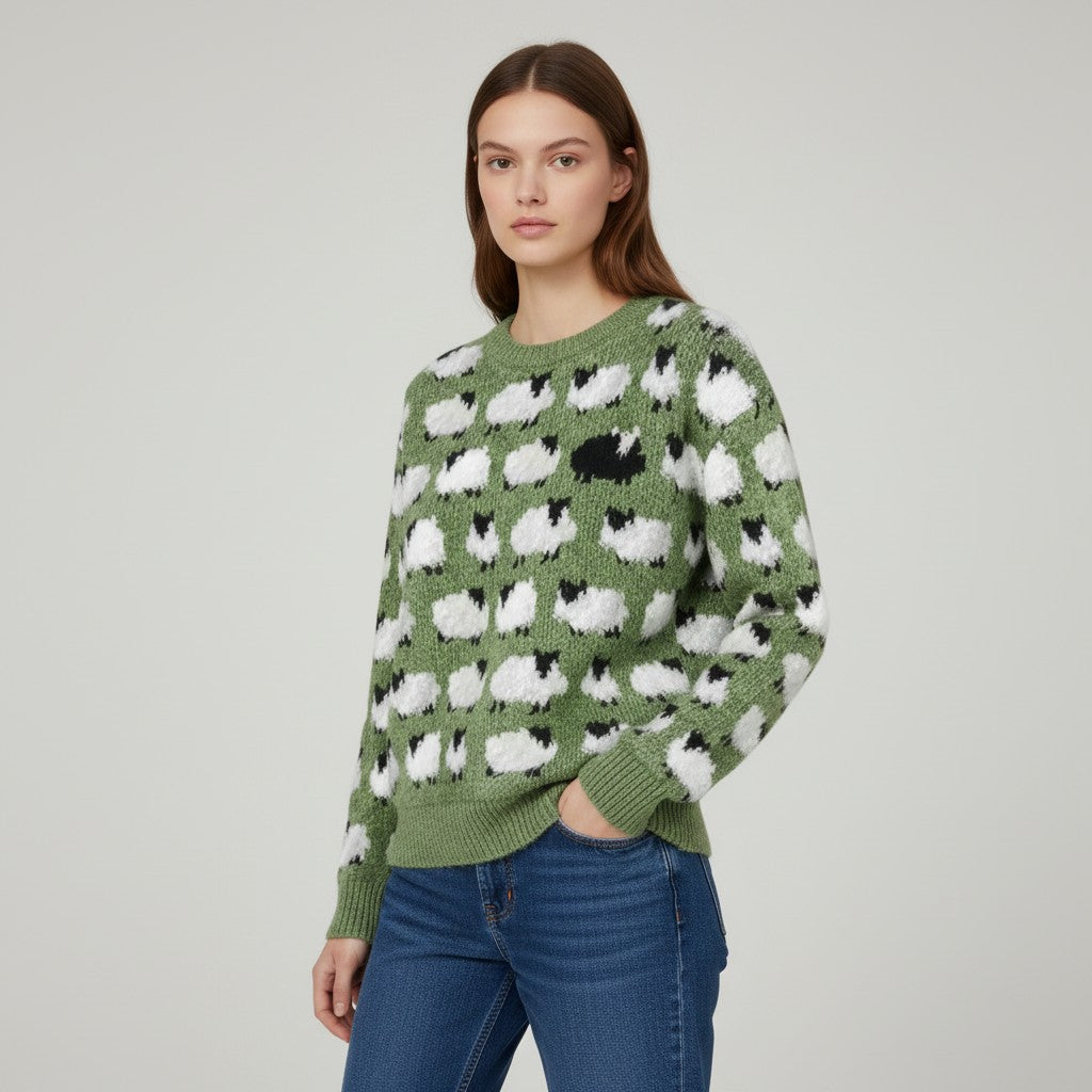 Women’s Long Sleeve Sheep Print Sweatshirt-Vyana Collective