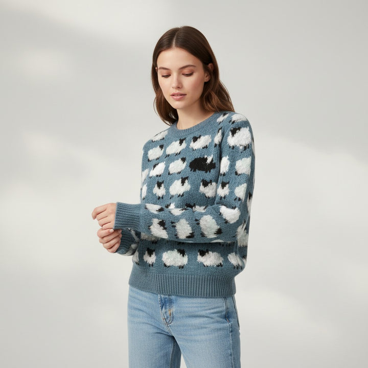 Women’s Long Sleeve Sheep Print Sweatshirt-Vyana Collective
