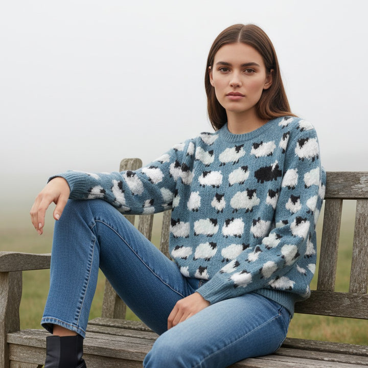 Women’s Long Sleeve Sheep Print Sweatshirt-Vyana Collective
