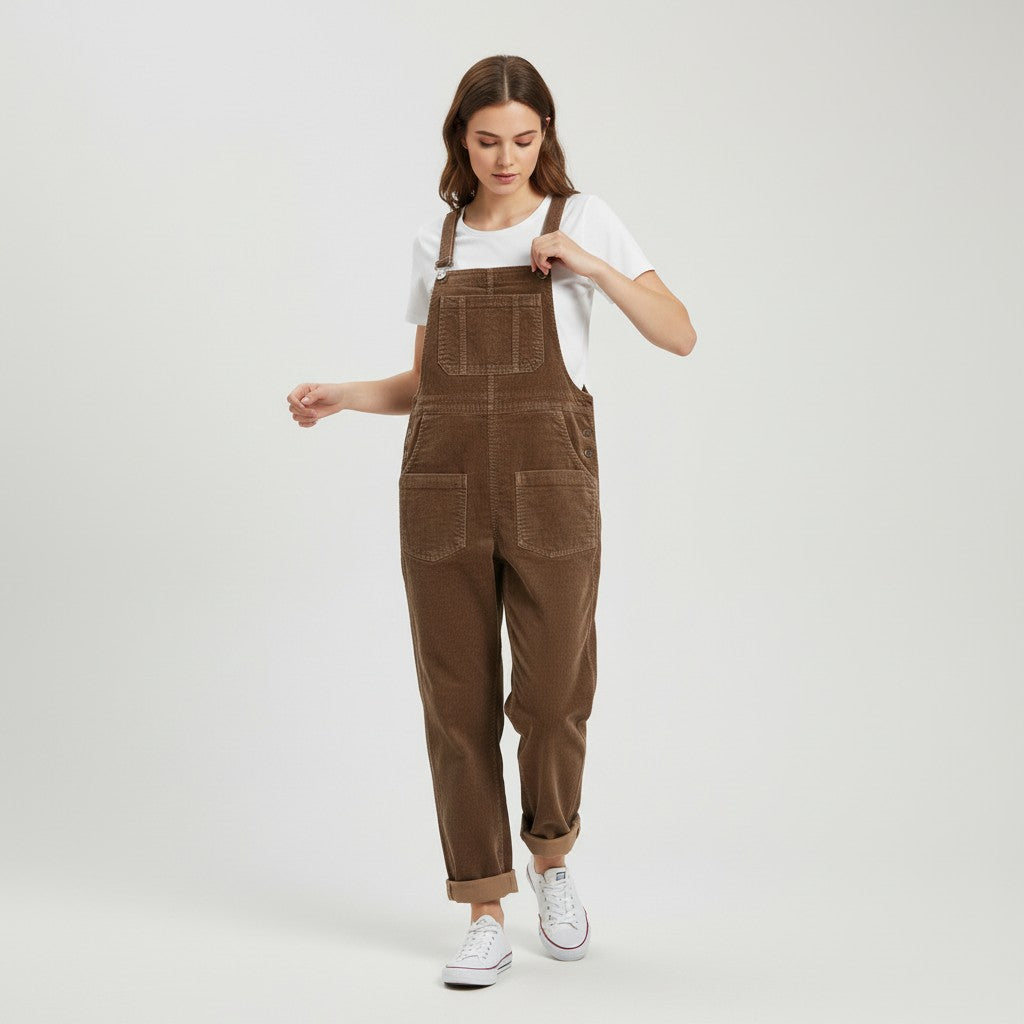 Women's Loose Fit Corduroy Overalls-Vyana Collective