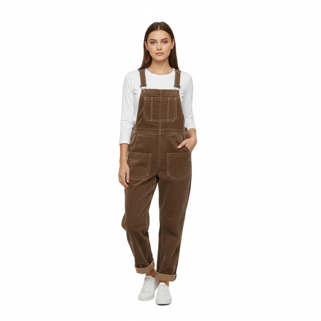 Women's Loose Fit Corduroy Overalls-Vyana Collective