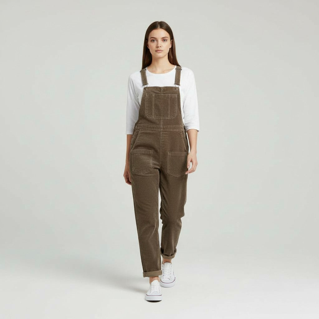 Women's Loose Fit Corduroy Overalls-Vyana Collective