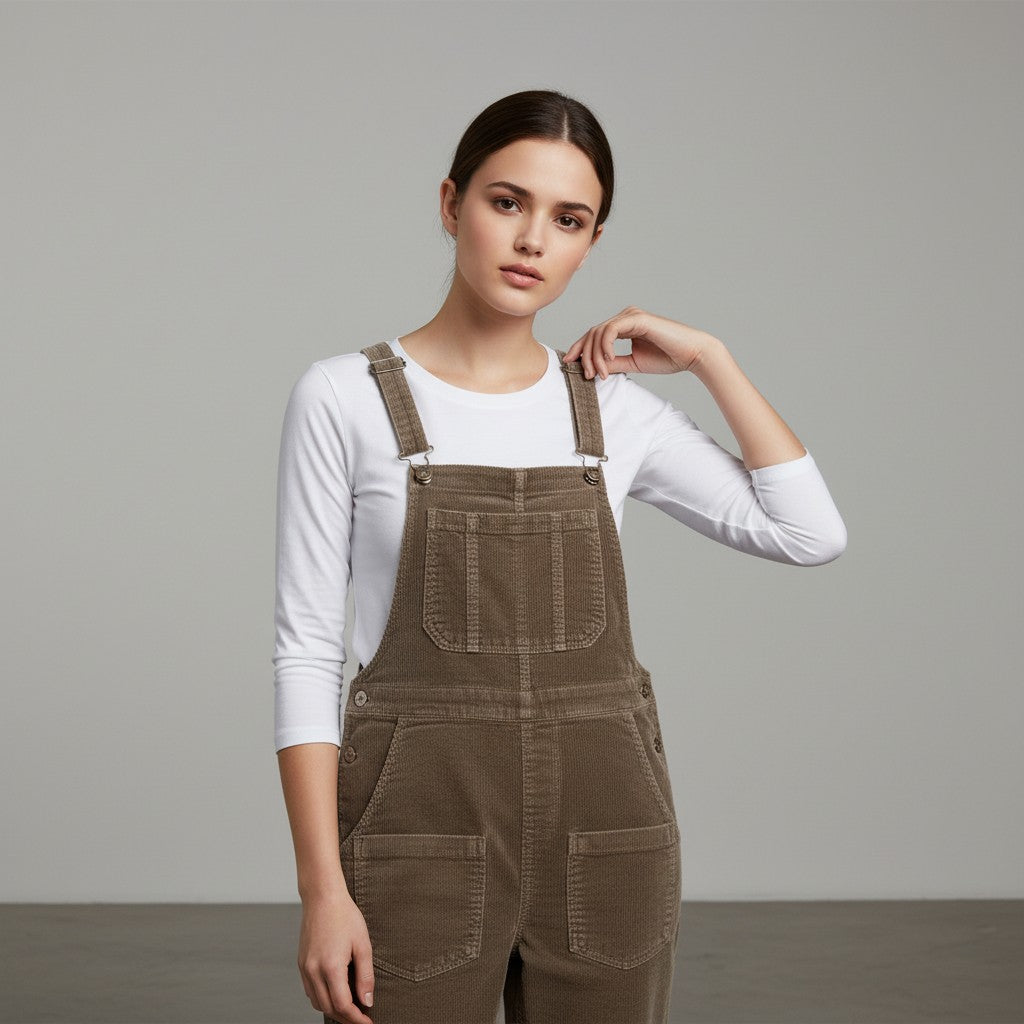 Women's Loose Fit Corduroy Overalls-Vyana Collective