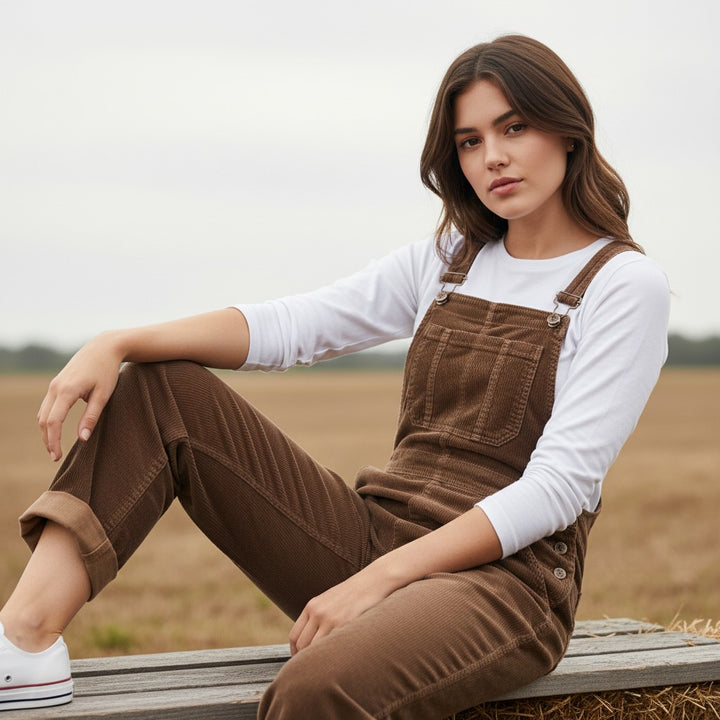 Women's Loose Fit Corduroy Overalls-Vyana Collective