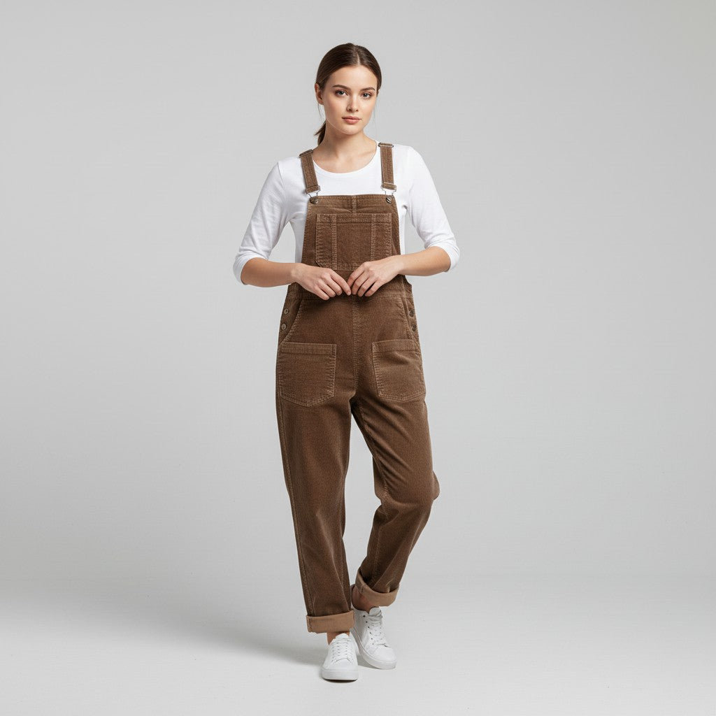 Women's Loose Fit Corduroy Overalls-Vyana Collective