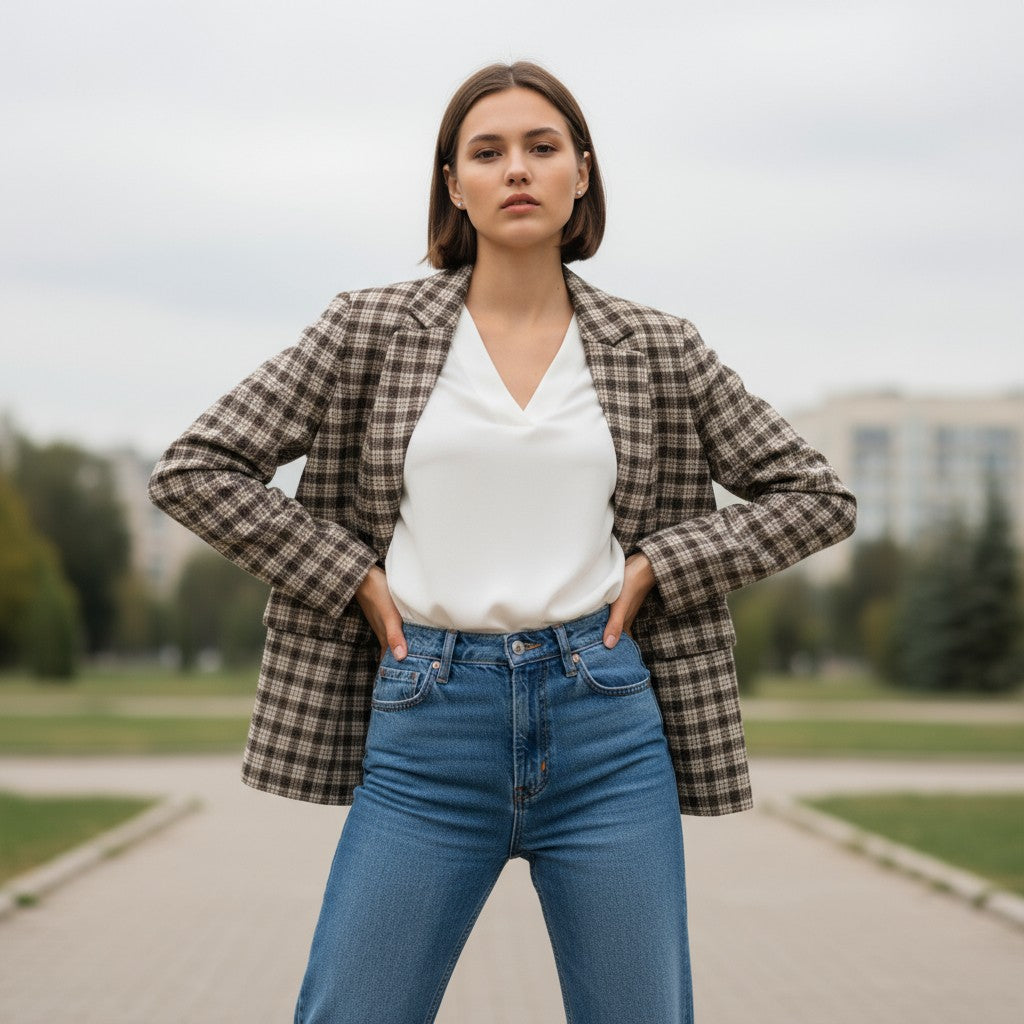 Women’s Plaid Office Blazer-Vyana Collective