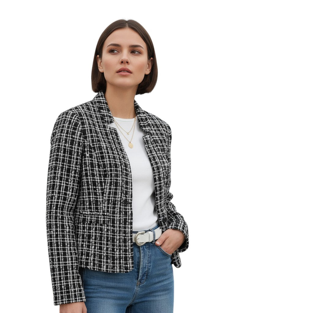 Women's Plaid Slim-Fit Jacquard Top-Vyana Collective