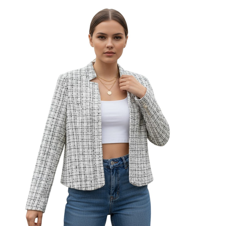 Women's Plaid Slim-Fit Jacquard Top-Vyana Collective