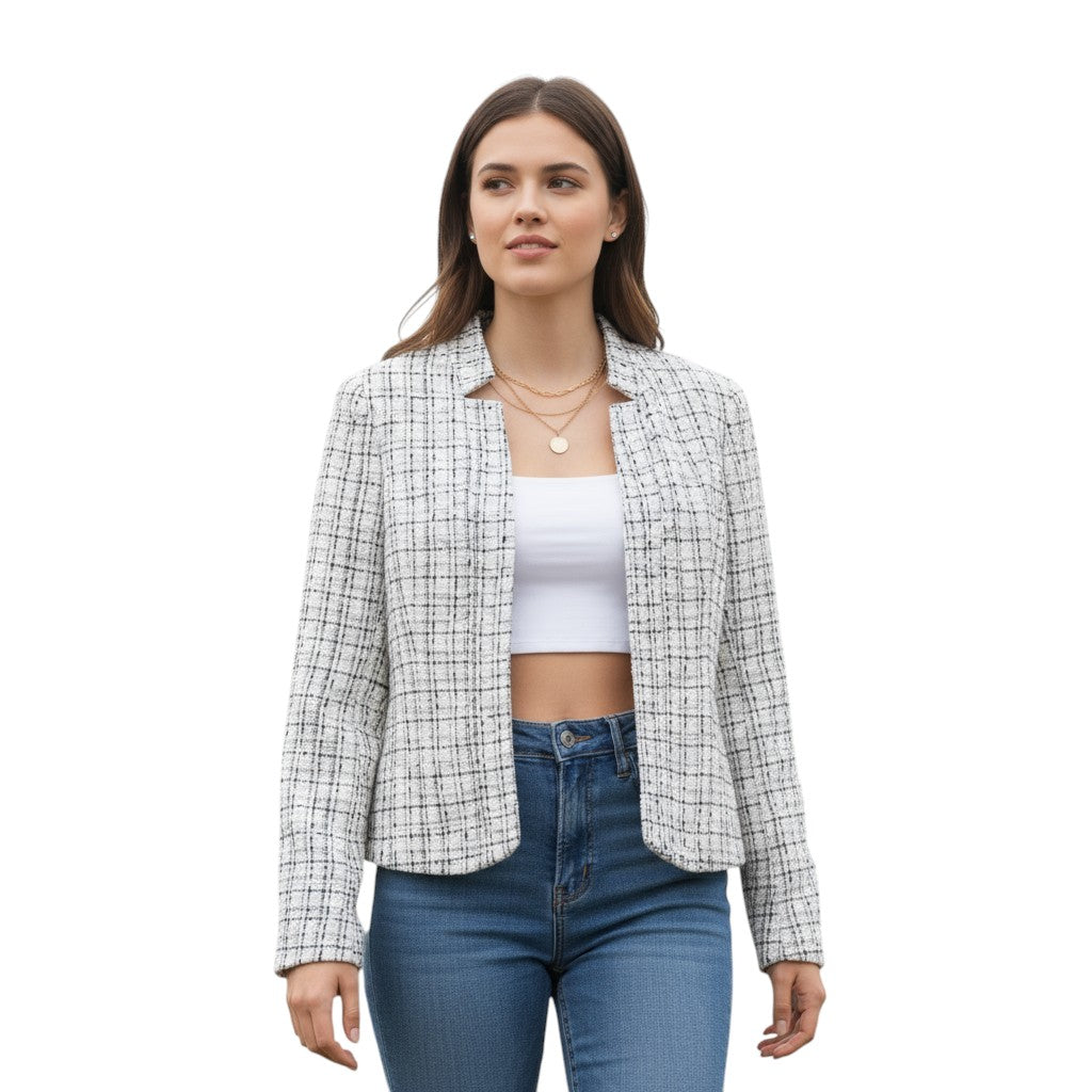 Women's Plaid Slim-Fit Jacquard Top-Vyana Collective