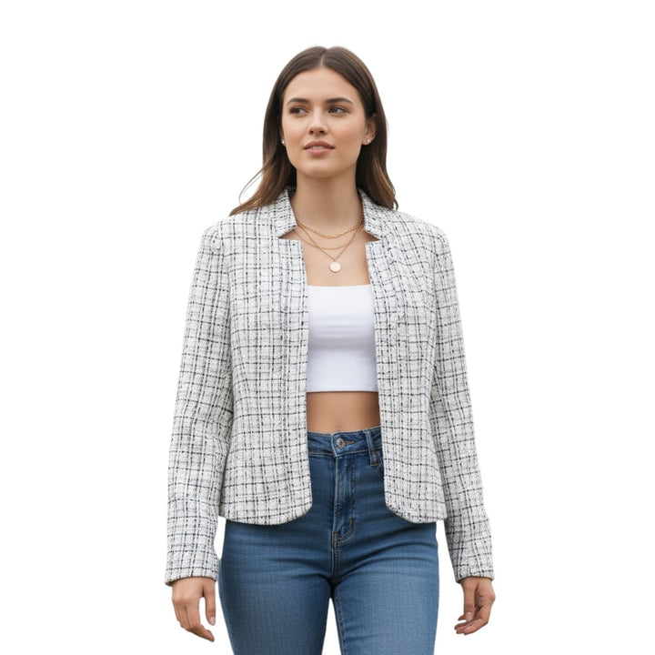 Women's Plaid Slim-Fit Jacquard Top-Vyana Collective