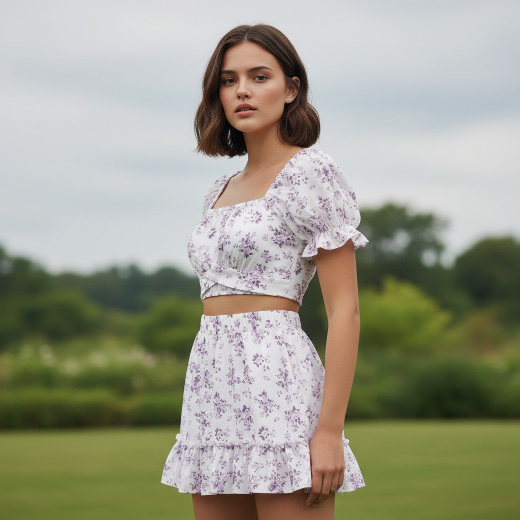 Women's Two-Piece Ditsy Floral Print Set-Vyana Collective