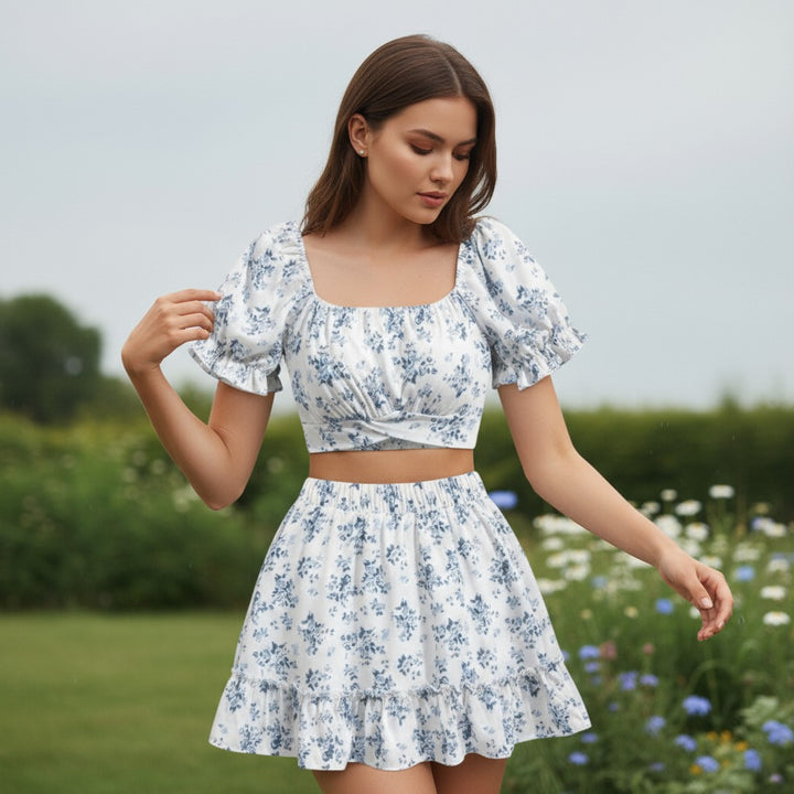 Women's Two-Piece Ditsy Floral Print Set-Vyana Collective