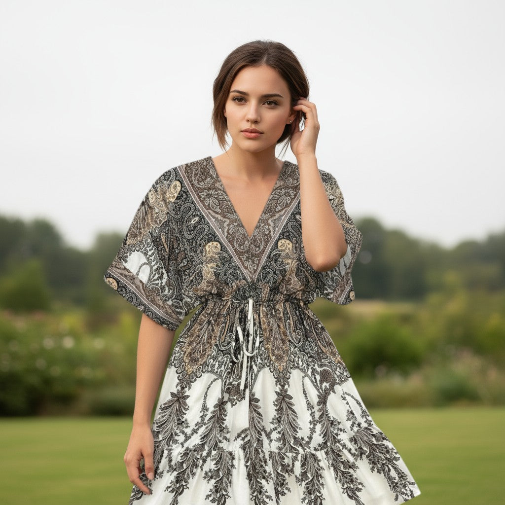 Women's Vintage Floral Butterfly Print Dress-Vyana Collective