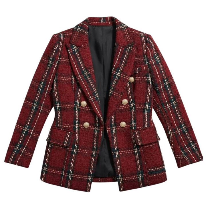 Women's Elegant Checkered Long Sleeve Blazer