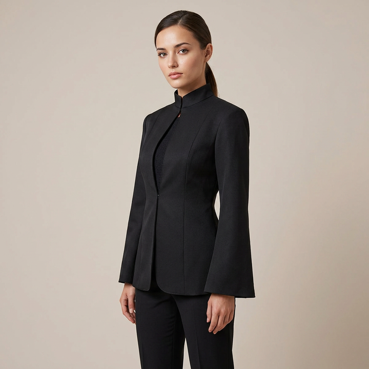 Black Stand Collar Blazer Dress for Friday Night Vibes and Modern Elegance Women