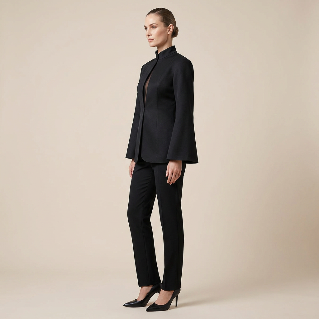 Black Stand Collar Blazer Dress for Friday Night Vibes and Modern Elegance Women