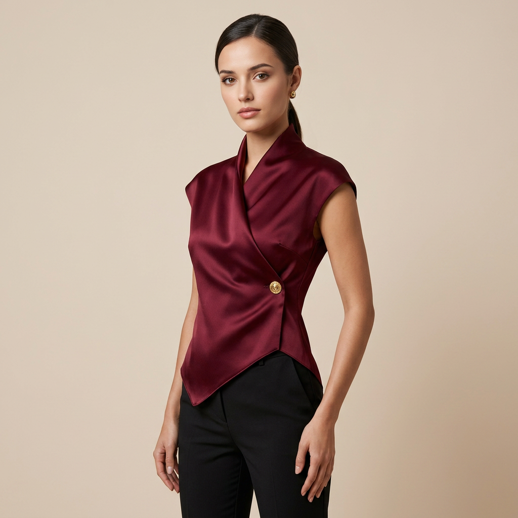 Elegant Cap Sleeve Satin Wrap Blouse for Meetings Ready and Evening Elegance Women