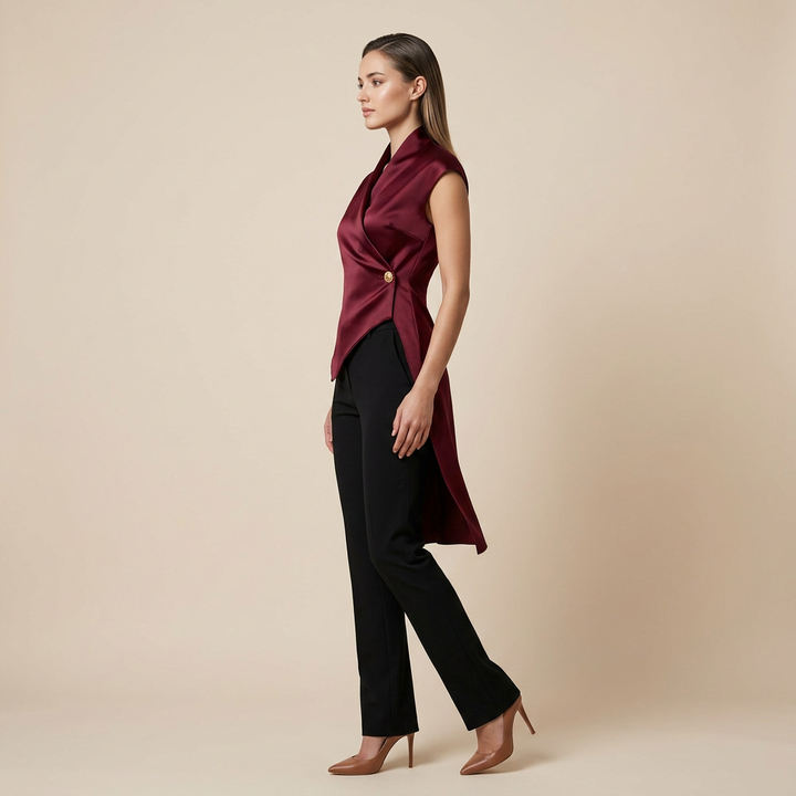 Elegant Cap Sleeve Satin Wrap Blouse for Meetings Ready and Evening Elegance Women