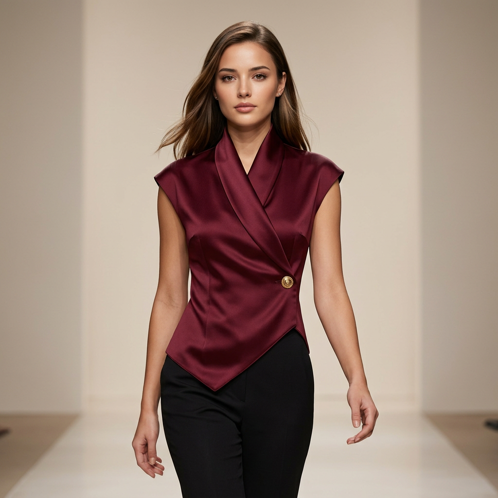 Elegant Cap Sleeve Satin Wrap Blouse for Meetings Ready and Evening Elegance Women