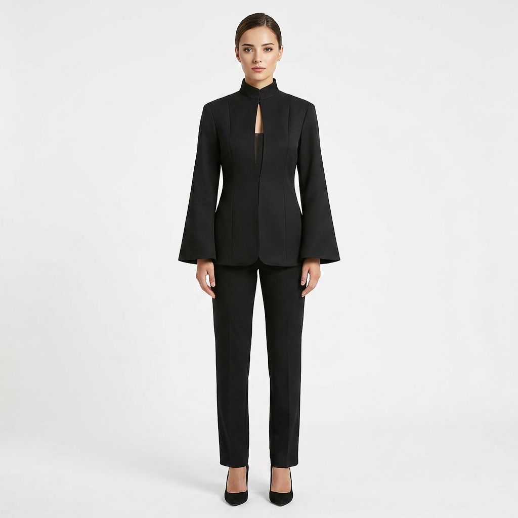Black Stand Collar Blazer Dress for Friday Night Vibes and Modern Elegance Women