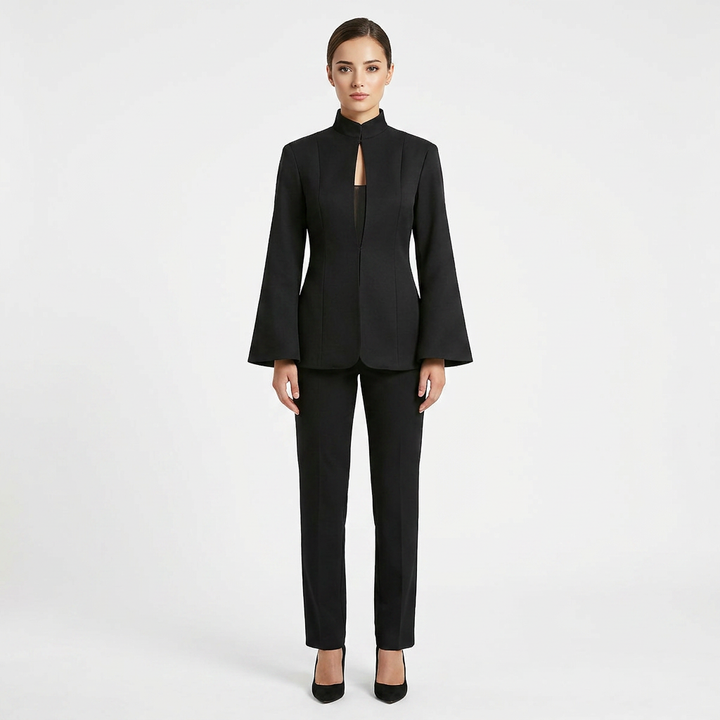 Black Stand Collar Blazer Dress for Friday Night Vibes and Modern Elegance Women