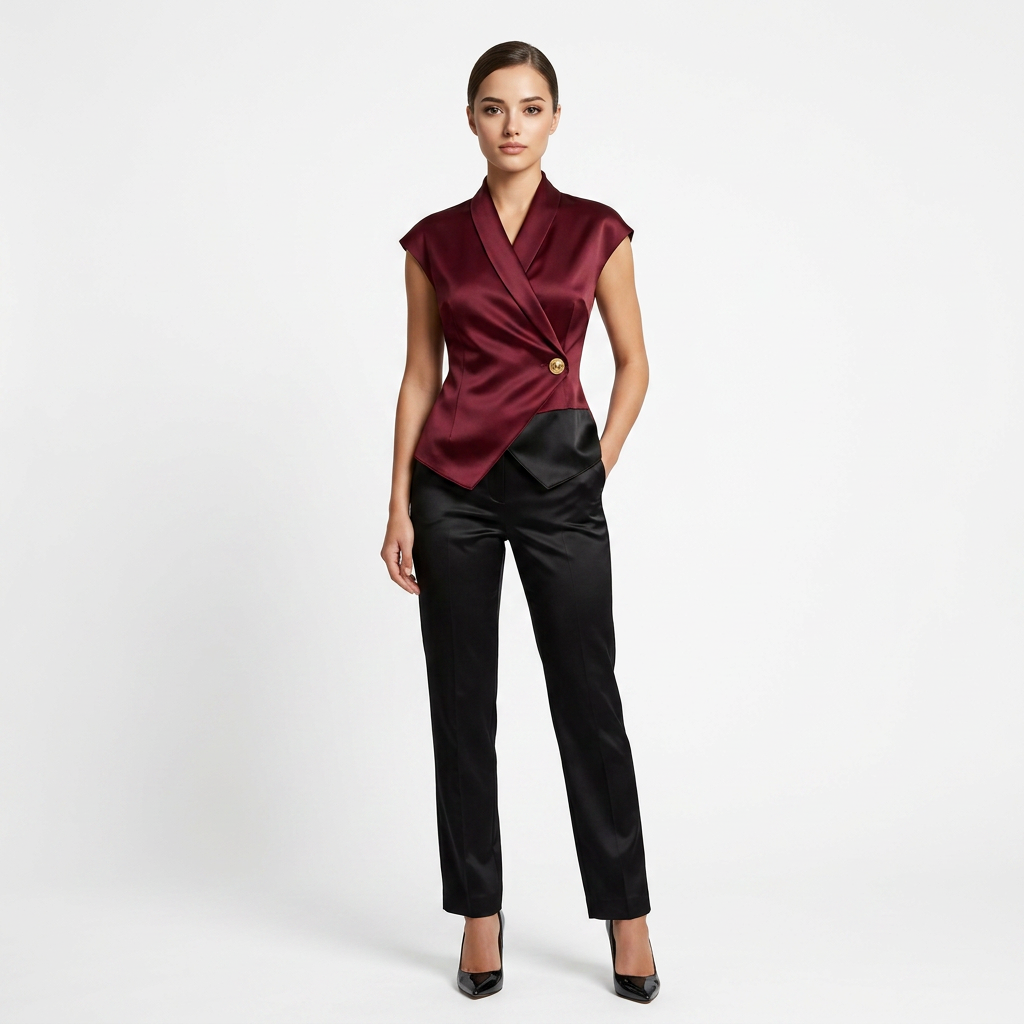 Elegant Cap Sleeve Satin Wrap Blouse for Meetings Ready and Evening Elegance Women
