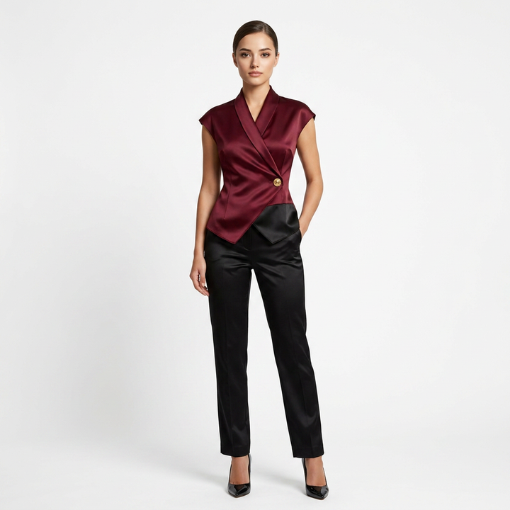 Elegant Cap Sleeve Satin Wrap Blouse for Meetings Ready and Evening Elegance Women
