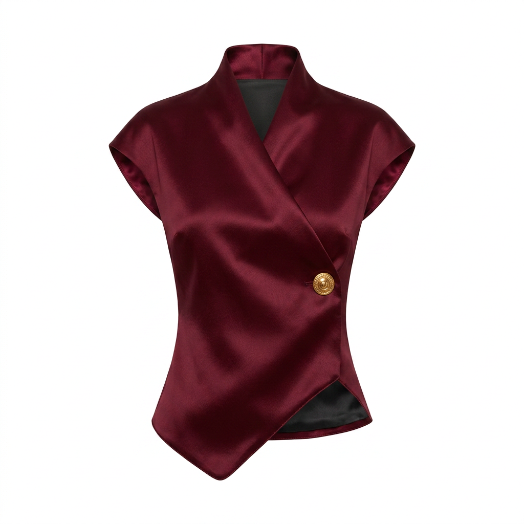 Elegant Cap Sleeve Satin Wrap Blouse for Meetings Ready and Evening Elegance Women