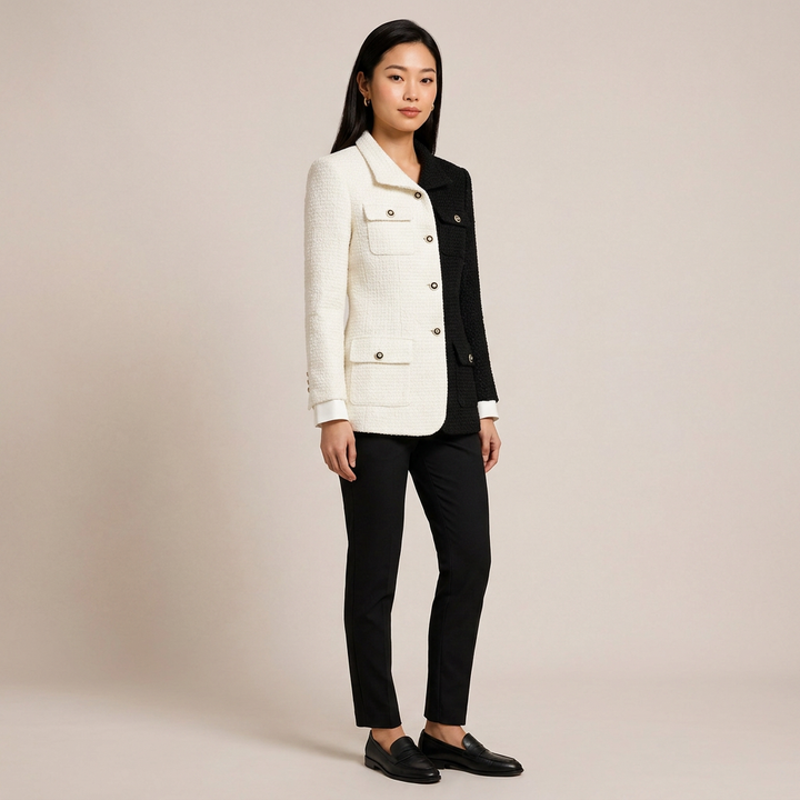 Color Block Tweed Blazer for Executive Office Style Women