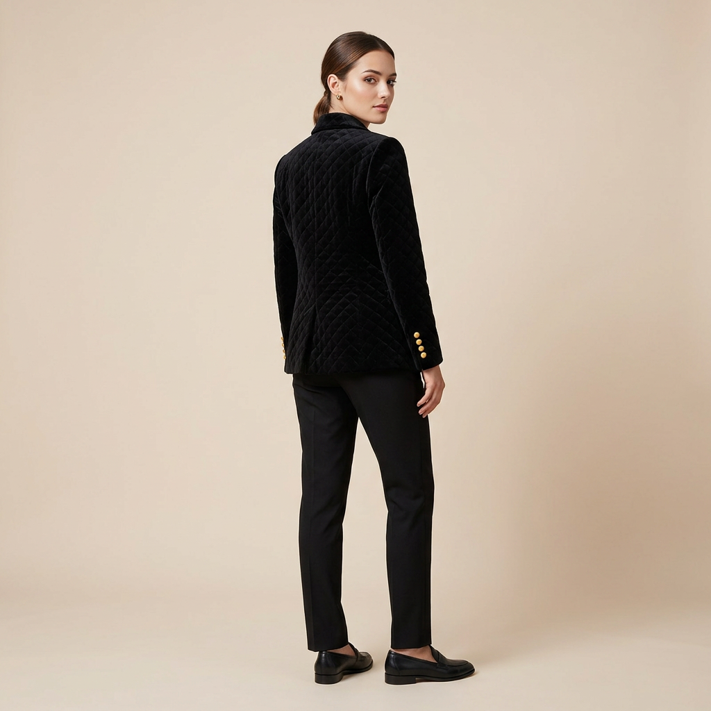 Quilted Velvet Double Breasted Blazer for Executive Office Style Women