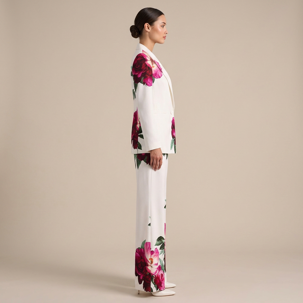 Floral Print Tailored Blazer and Flared Pants Suit Set for Friday Night Vibes and Statement Elegance Women
