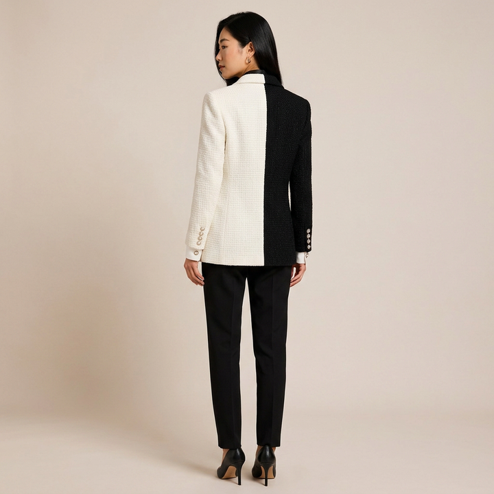 Color Block Tweed Blazer for Executive Office Style Women