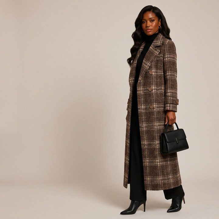 Plaid Oversized Double-Breasted Long Wool-Blend Coat