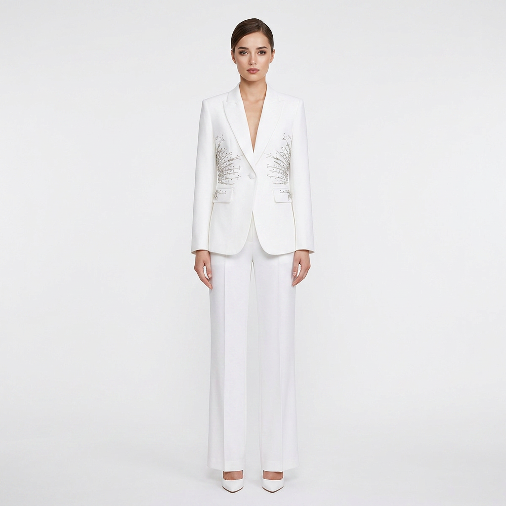 Sparkling Rhinestone Waist Blazer and Wide Leg Pants Set for Friday Night Vibes Women-Vyana Collective