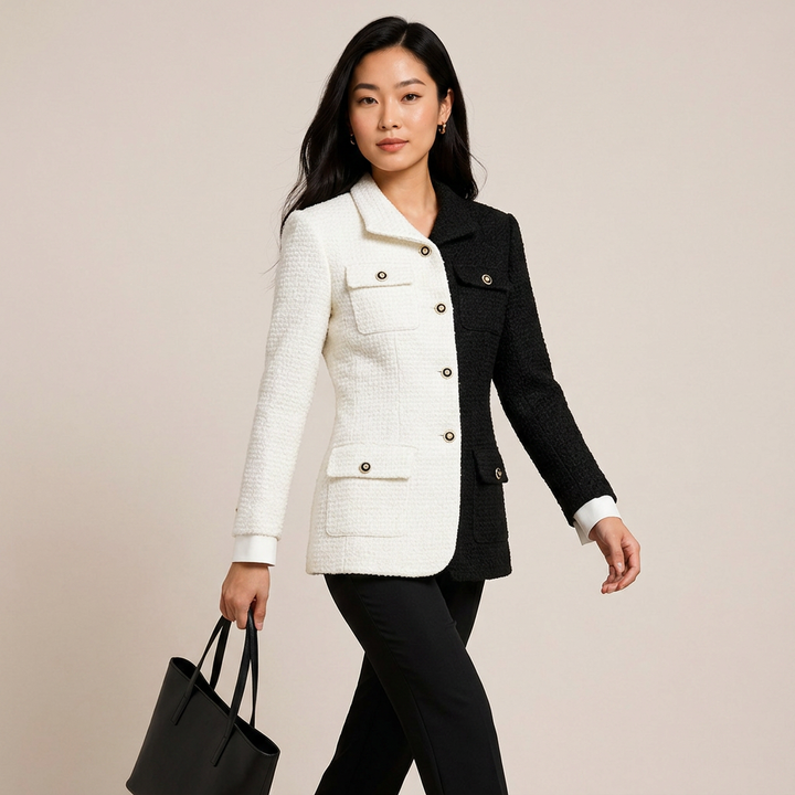 Color Block Tweed Blazer for Executive Office Style Women