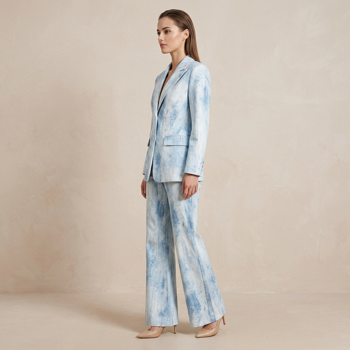 Tie Dye Blazer and Flared Pants Suit Set for Modern Office Style Women