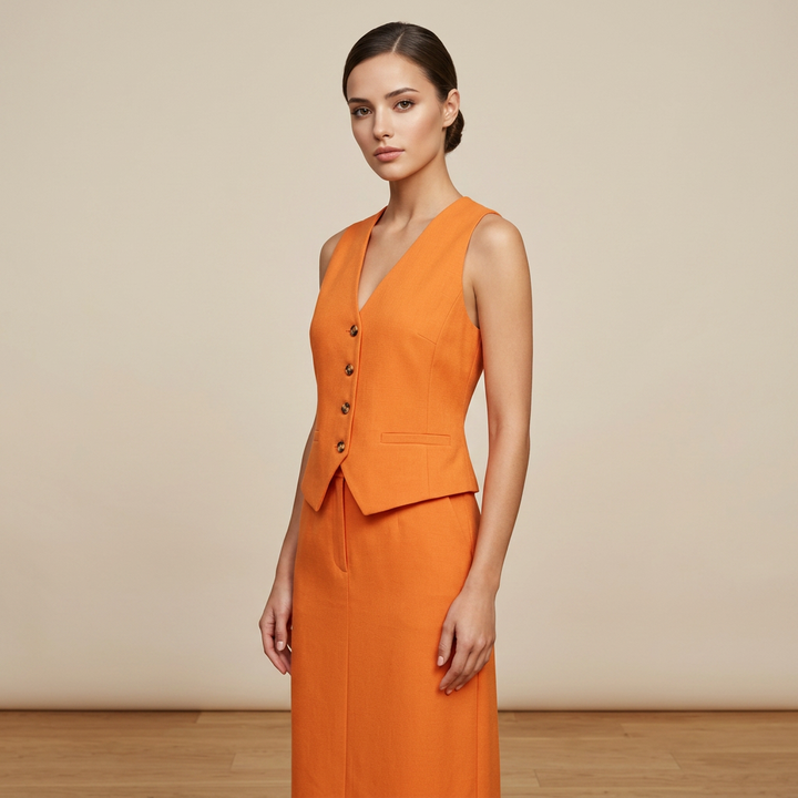 Sleeveless V-Neck Waistcoat &amp; High Waist Midi Skirt Two-Piece Suit Set