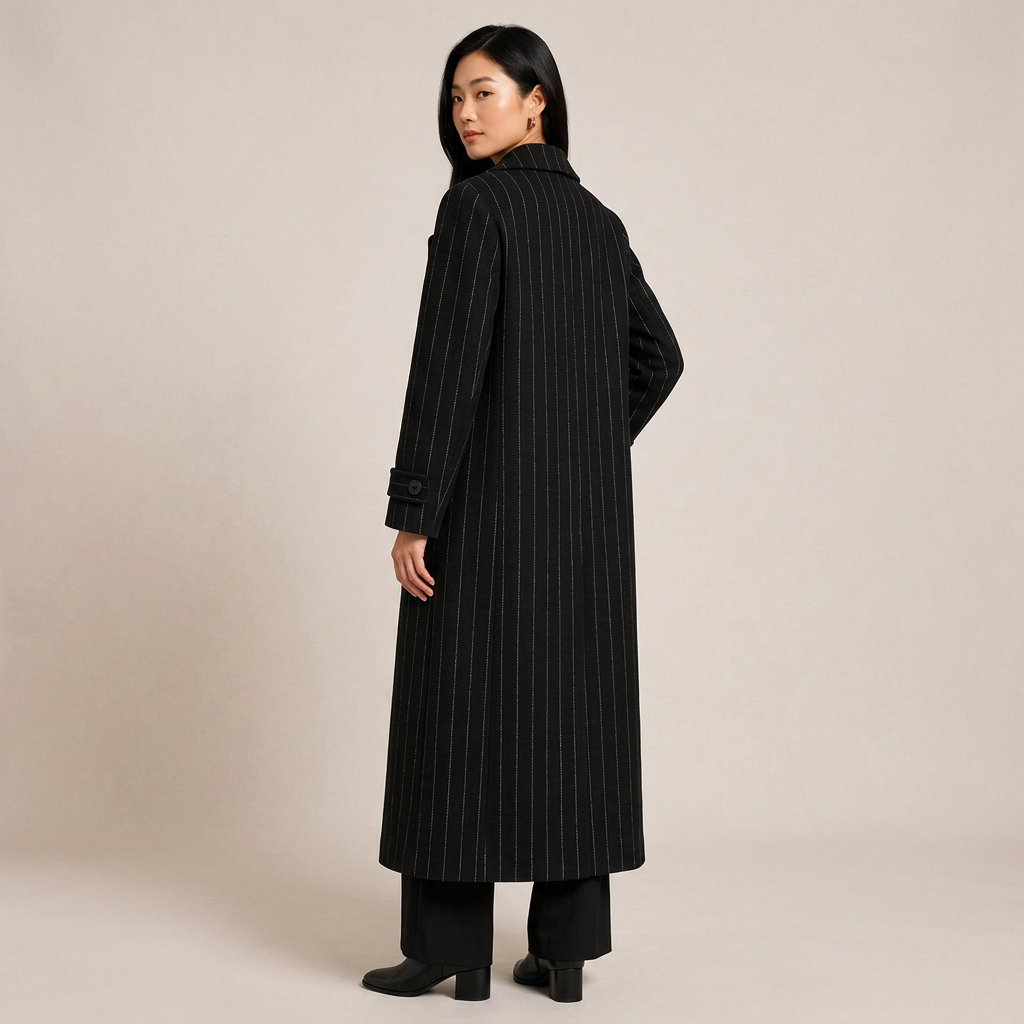 Pinstripe Oversized Double-Breasted Long Wool-Blend Coat
