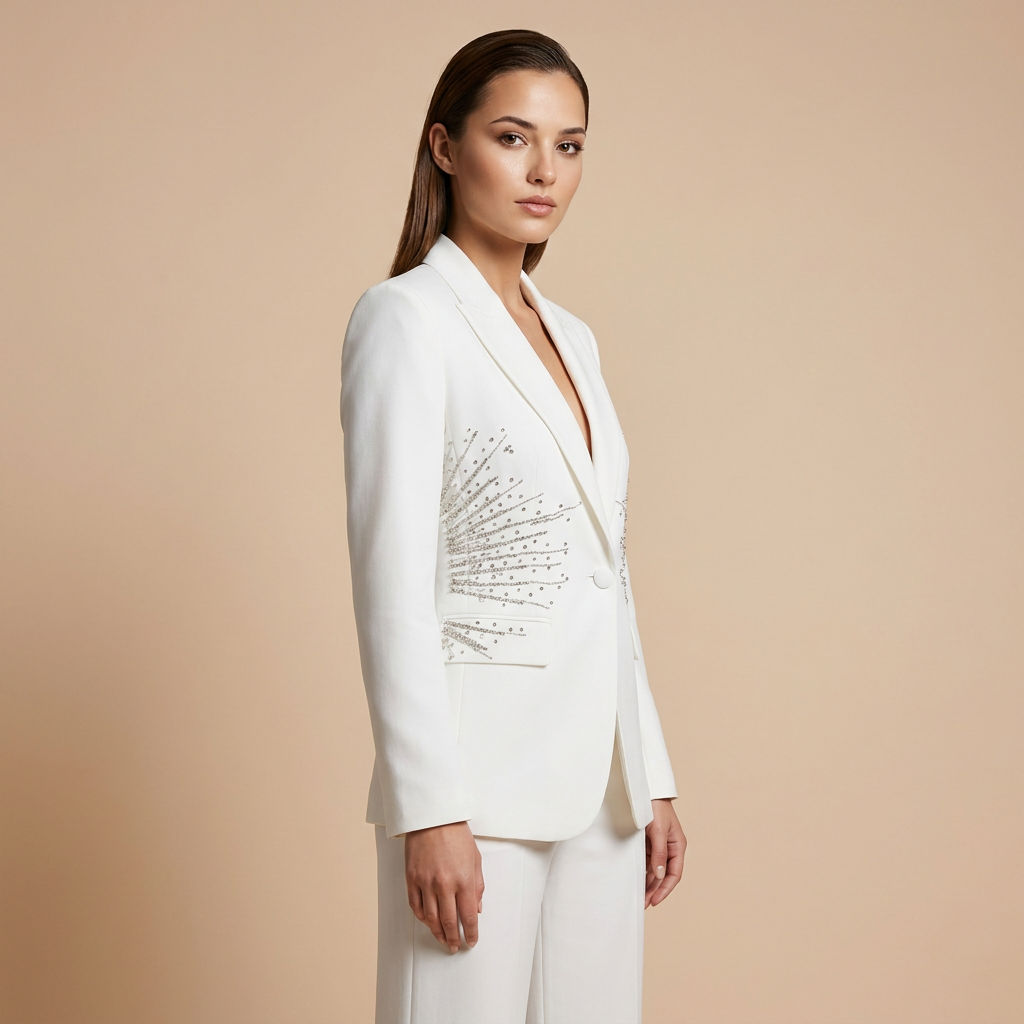 Sparkling Rhinestone Waist Blazer and Wide Leg Pants Set for Friday Night Vibes Women-Vyana Collective