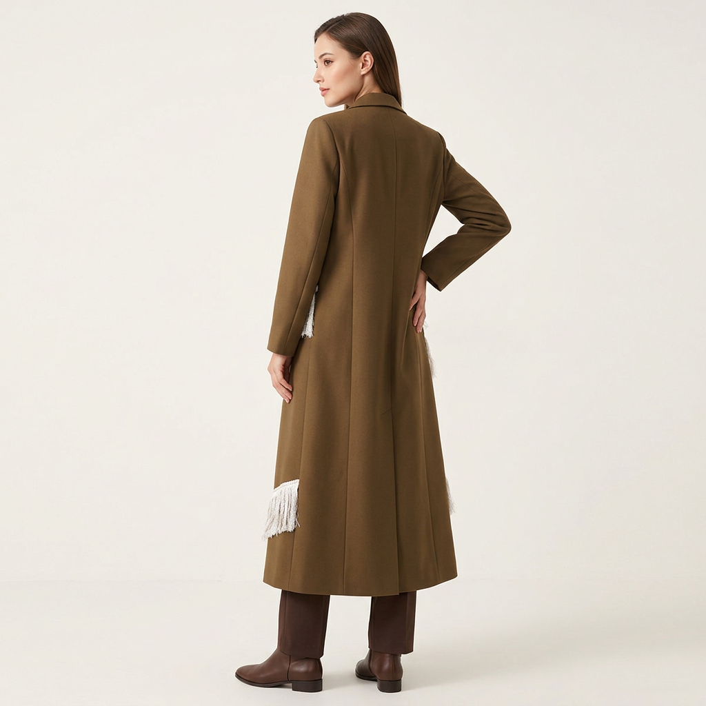 Brown Color Block Fringe Maxi Blazer Coat-Vyana Collective