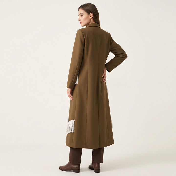Brown Color Block Fringe Maxi Blazer Coat-Vyana Collective