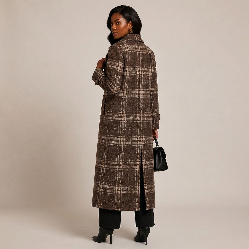 Plaid Oversized Double-Breasted Long Wool-Blend Coat